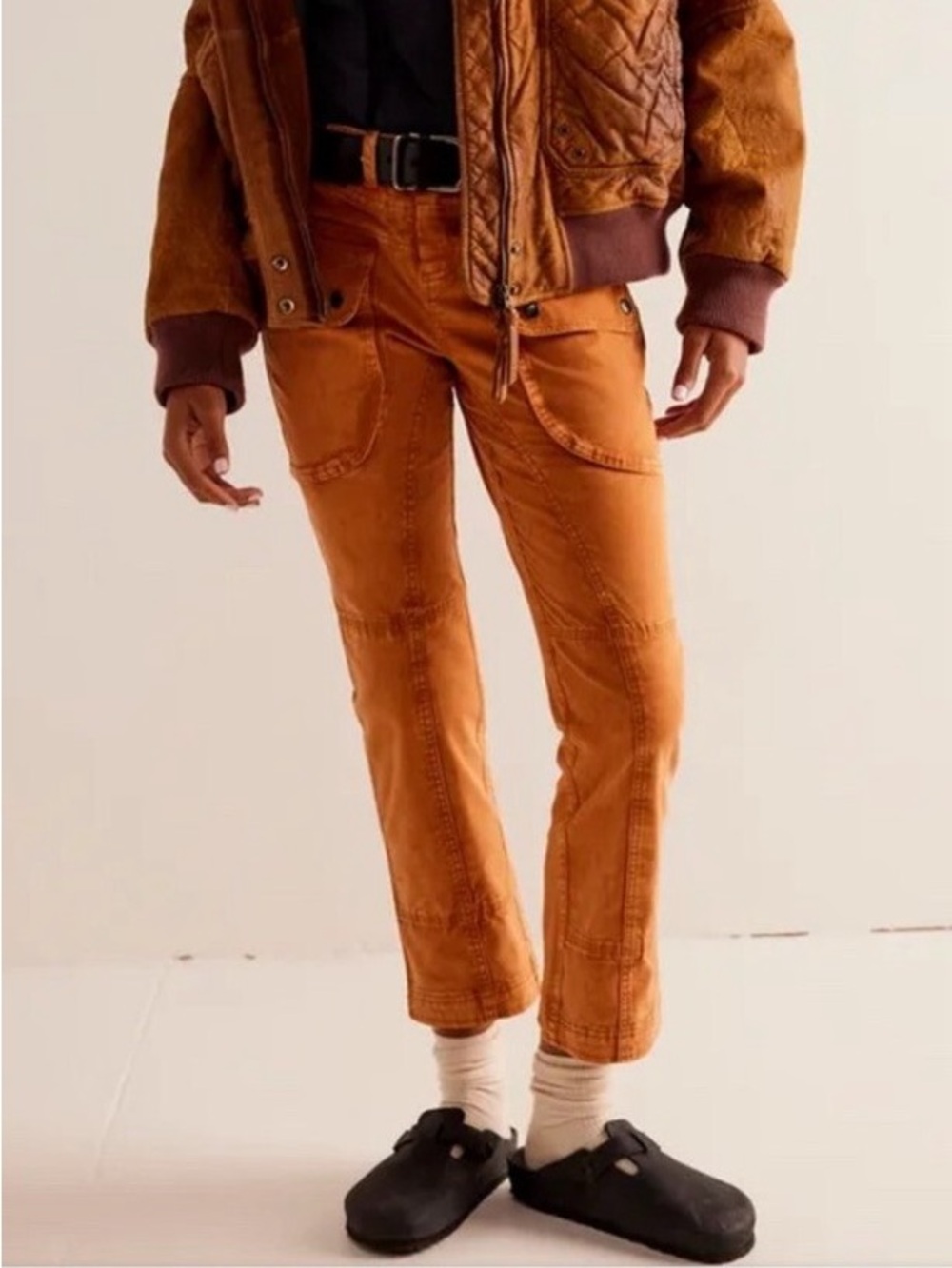 FREE PEOPLE Hot In It Moto Pants NWT Caramel Brown Burnt Orange We The Free